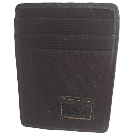 PERRY ELLIS AMERICA Black Leather front slim pocket heavy money clip minimalist - Picture 2 of 5